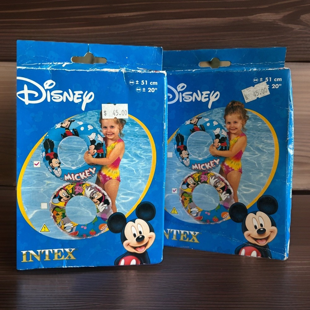 Vintage DISNEY INTEX Mickey And Pals Swim Ring Pool Float 20" 1‎ Minnie 1 Mickey